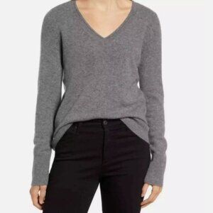 Halogen 100% Cashmere Gray V-Neck Sweater